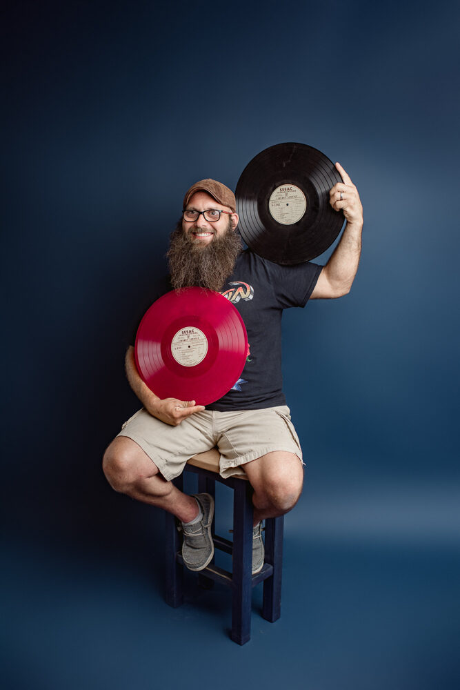 Holding a vinyl record up to the light